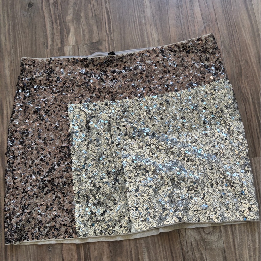 Express Brown and Silver Sequin Mini Skirt